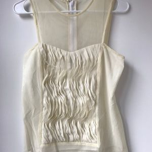 Milly New York Cream Sleeveless Mesh Ruffle Top